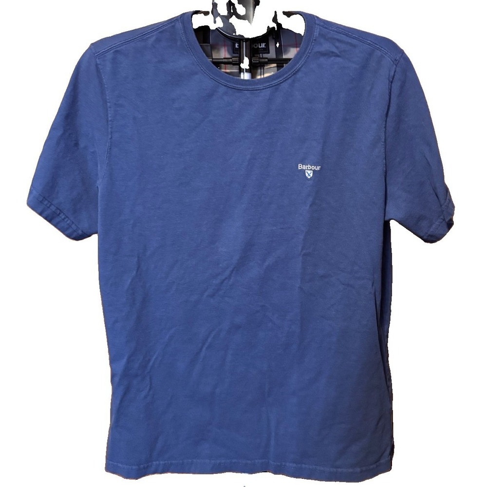 Barbour Mens L Blue Logo Short Sleeve Cotton Tee Shirt Casual Preppy